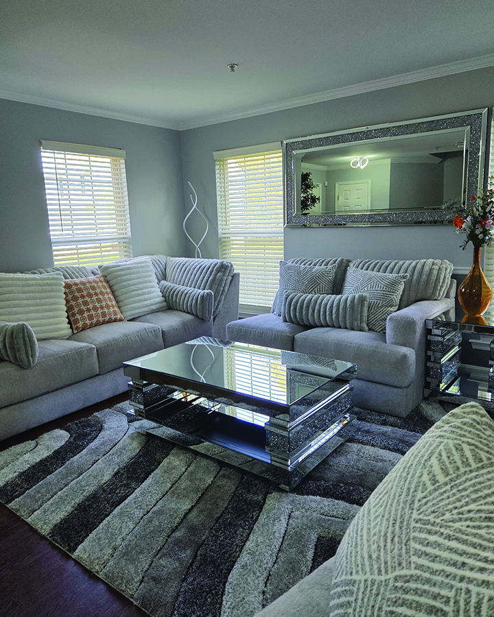 Bright modern living room after professional house cleaning